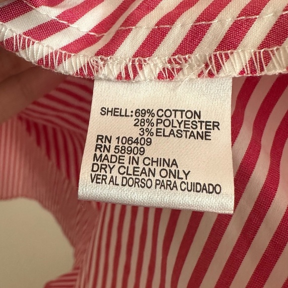 Cremieux Red and White Stripe Pin-tuck Button Down Shirt Dress 4 - Picture 9 of 9